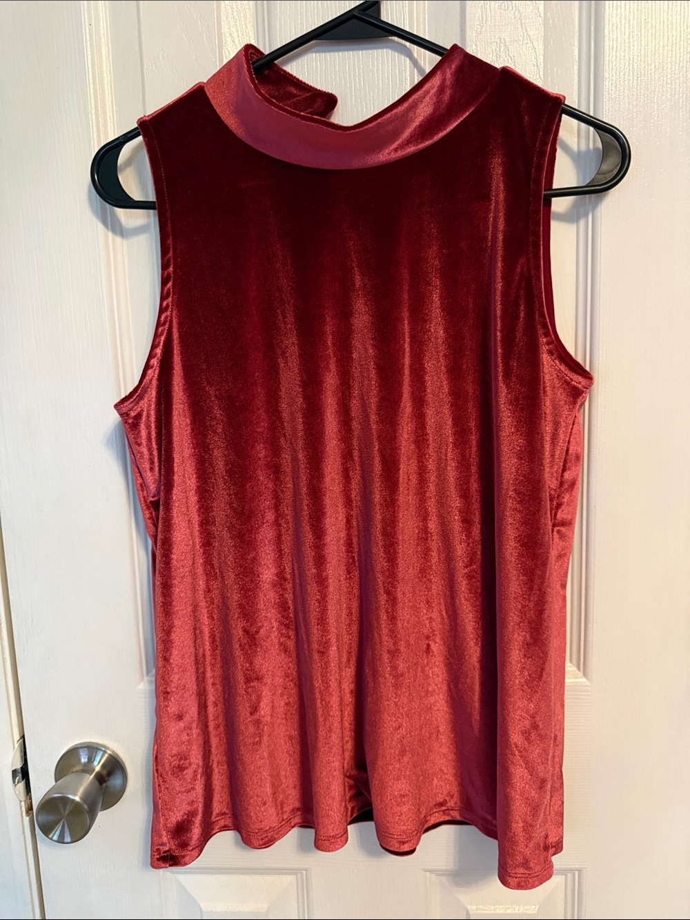 Ann Taylor Sleeveless Velvet Mock Neck Tank in Wine